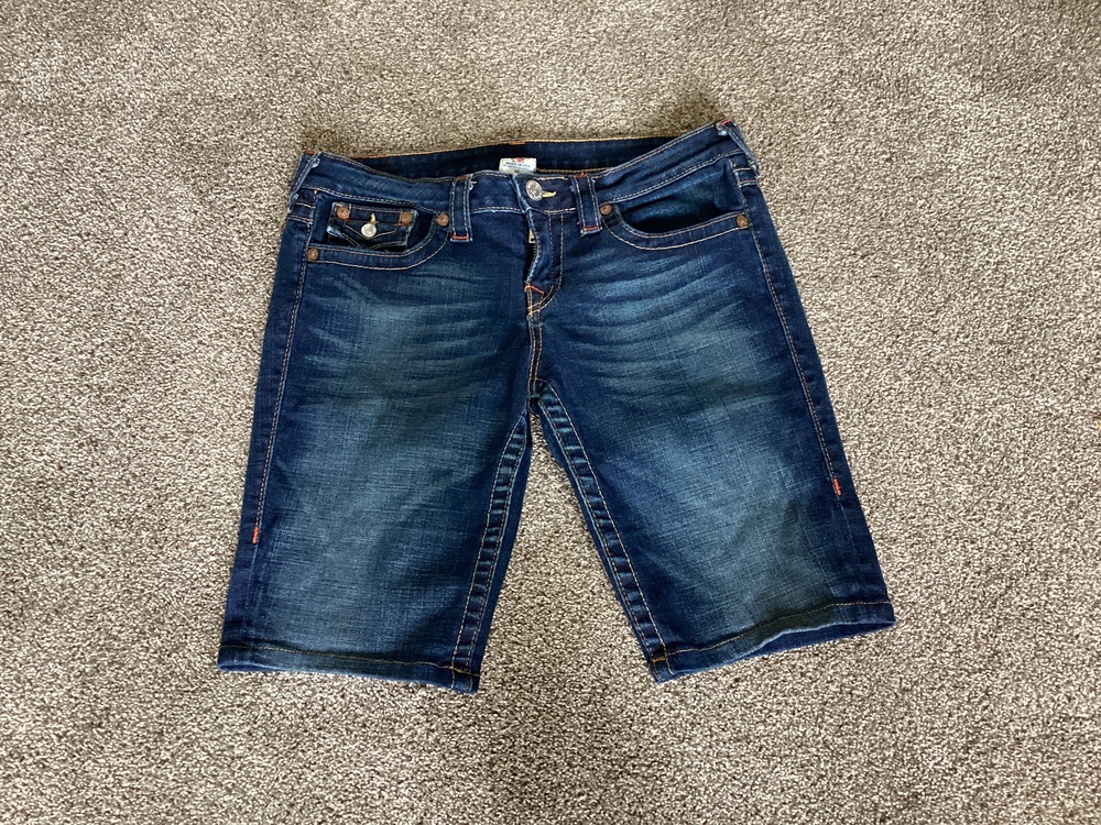 Women's Dark Blue Denim Shorts with Contrast Stitching